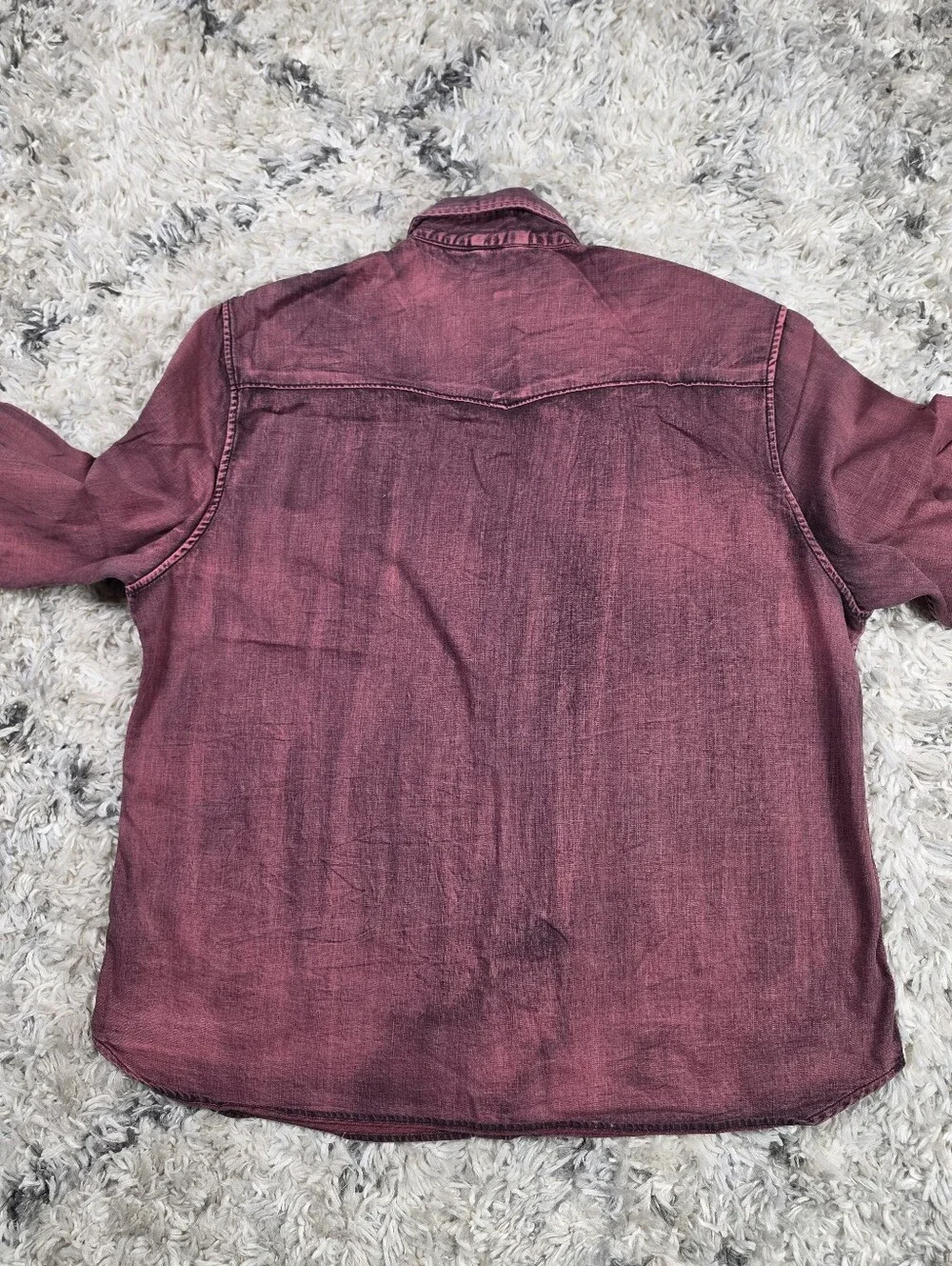 True Religion Western Shirt Mens 3XL Slim Maroon Burgundy Denim Long Sleeve